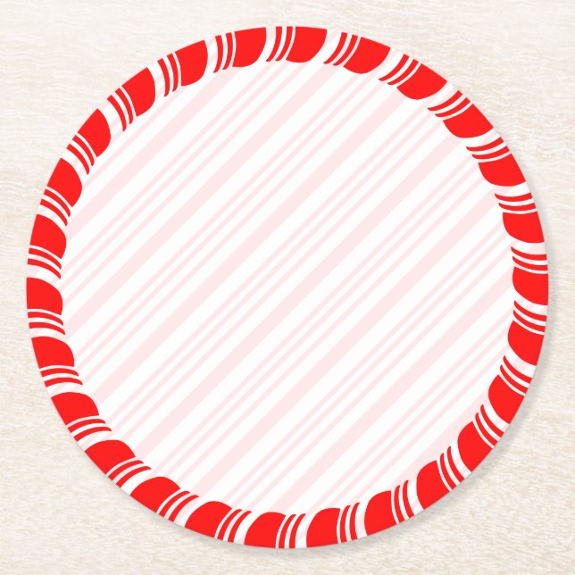 Candy Cane Border Christmas Blank Custom Runder Pappuntersetzer (Vorderseite)