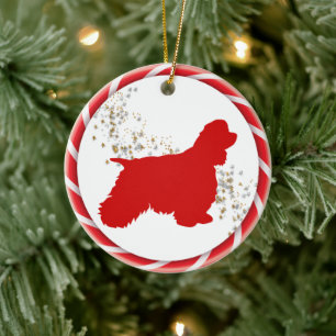 Candy Cane Border Cocker Spaniel Keramik Ornament