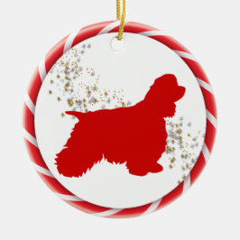 Candy Cane Border Cocker Spaniel Keramik Ornament