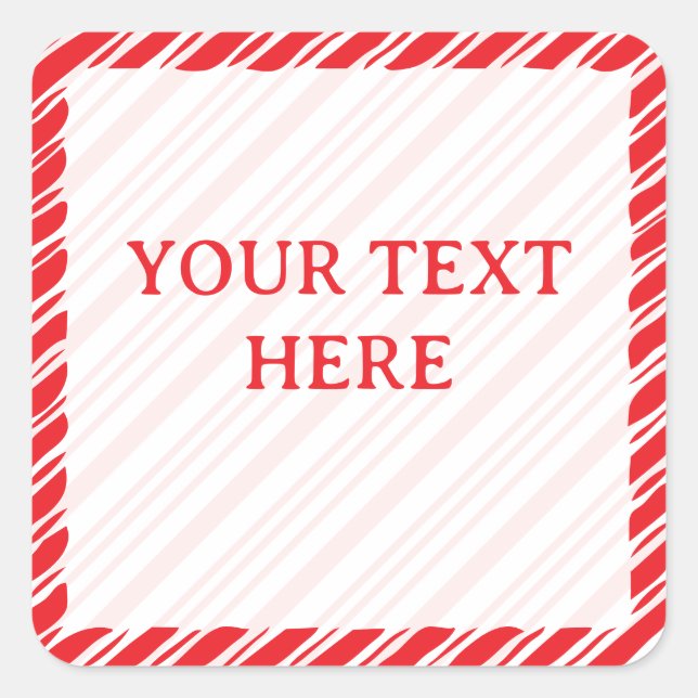 Candy Cane Border Weihnachtsdekor Custom Text Quadratischer Aufkleber (Vorderseite)