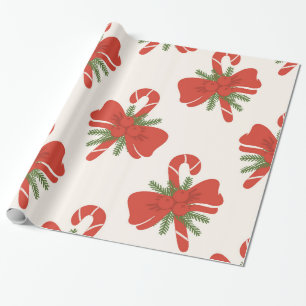 Candy Cane & Bow Cream Ivory Weihnachten Geschenkpapier