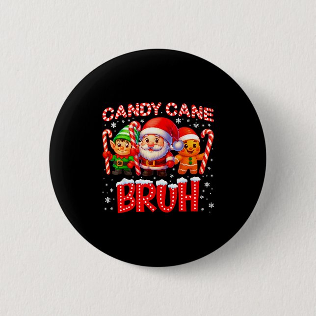 Candy Cane Bruh Cute Santa Elf Christmas Xmas Boy  Button (Vorderseite)