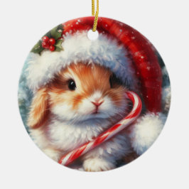 Candy Cane Bunny Rabbit Weihnachten Keramik Ornament