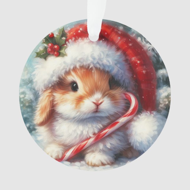 Candy Cane Bunny Rabbit Weihnachten Ornament (Vorderseite)