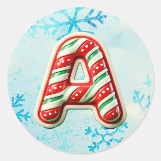 Candy Cane Christmas "A" Sticker, Feste Streifen Runder Aufkleber (Vorderseite)