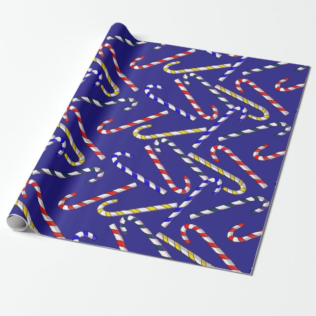 Candy Cane Christmas Blue Geschenkpapier (Ungerollt)