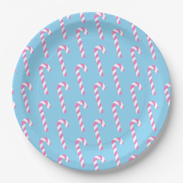 Candy Cane Christmas Blue Pappteller (Vorderseite)