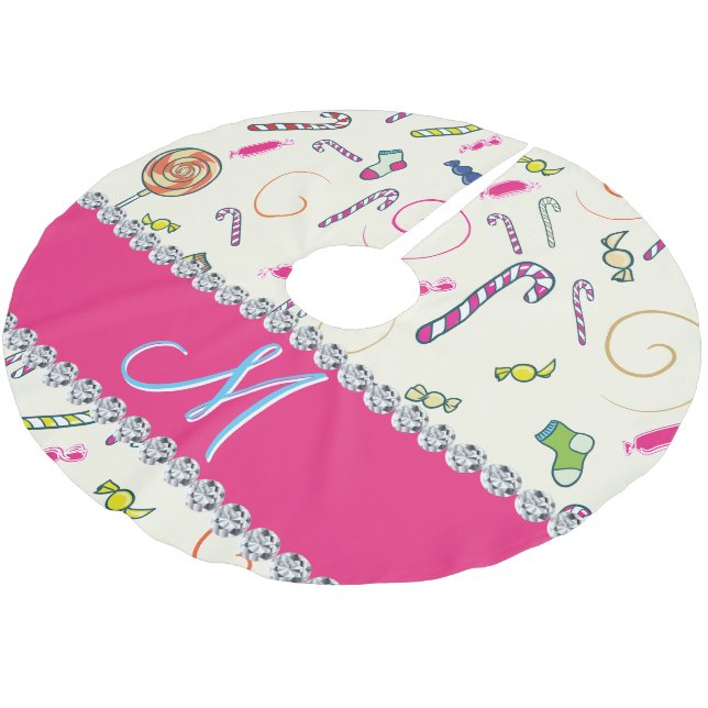 Candy Cane Christmas Brushed Polyester Tree Skirt Weihnachtsbaumdecke (Schrägansicht)