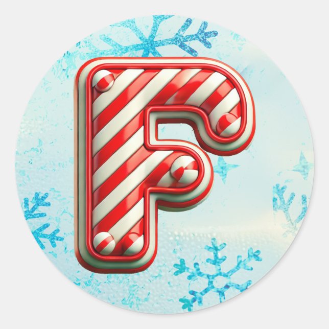 Candy Cane Christmas "F" Sticker, Feste Streifen Runder Aufkleber (Vorderseite)
