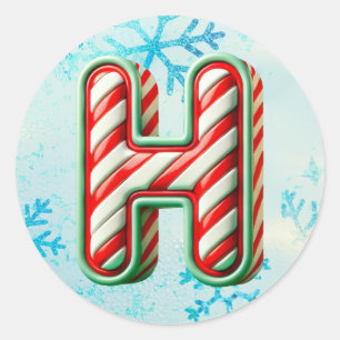Candy Cane Christmas "H" Sticker, Feste Streifen Runder Aufkleber