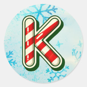 Candy Cane Christmas "K" Sticker, Feste Streifen Runder Aufkleber