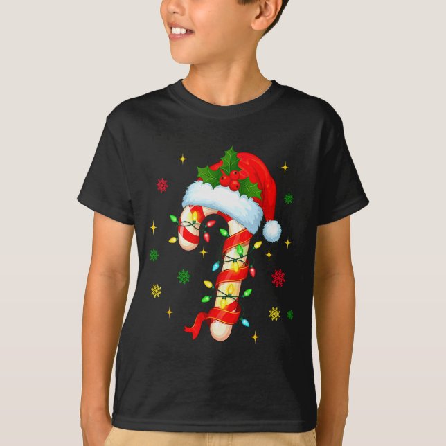 Candy Cane Christmas Lights Santa Hat Xmas Crew Wo T-Shirt (Vorderseite)