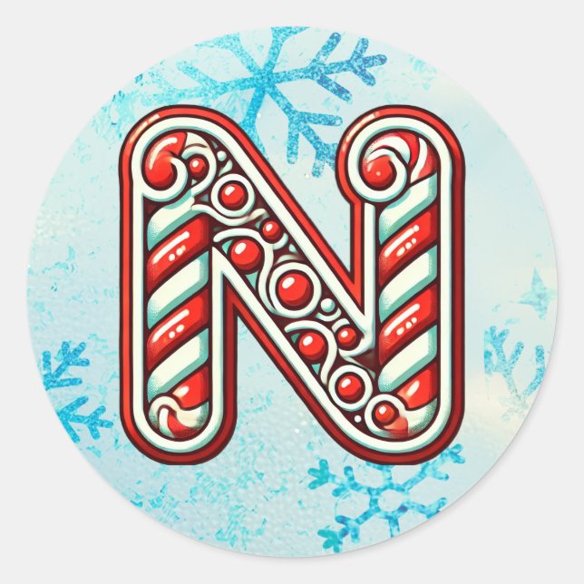 Candy Cane Christmas "N" Sticker, Feste Streifen Runder Aufkleber (Vorderseite)