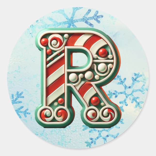 Candy Cane Christmas "R" Sticker, Feste Streifen Runder Aufkleber (Vorderseite)