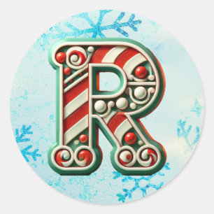 Candy Cane Christmas "R" Sticker, Feste Streifen Runder Aufkleber