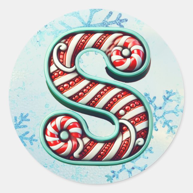 Candy Cane Christmas "S" Sticker, Feste Streifen Runder Aufkleber (Vorderseite)