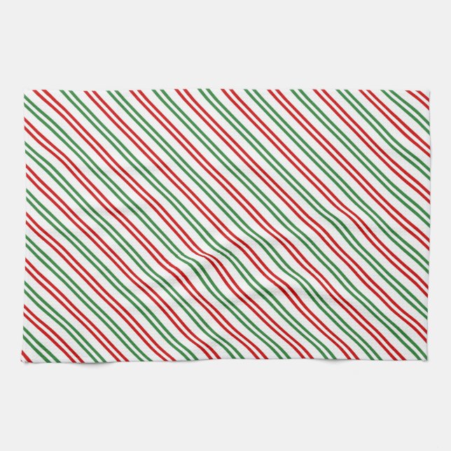 Candy Cane Christmas Stripes Red Green Geschirrtuch (Horizontal)