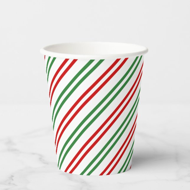Candy Cane Christmas Stripes Red Green Pappbecher (Vorderseite)