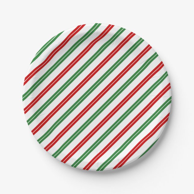 Candy Cane Christmas Stripes Red Green Pappteller (Vorderseite)
