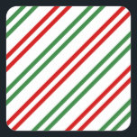 Candy Cane Christmas Stripes Red Green Quadratischer Aufkleber<br><div class="desc">Candy Cane Christmas Stripes Red Green</div>
