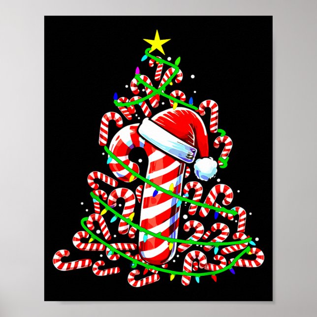 Candy Cane Christmas Tree Lights Santa  Poster (Vorne)