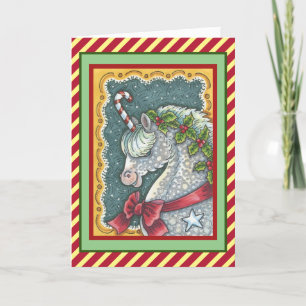 CANDY CANE CHRISTMAS UNICORN, HOLIDAY PONY FANTASY FEIERTAGSKARTE