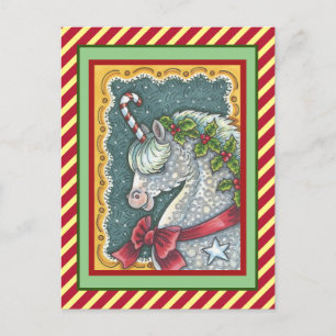 CANDY CANE CHRISTMAS UNICORN, HOLIDAY PONY FANTASY POSTKARTE