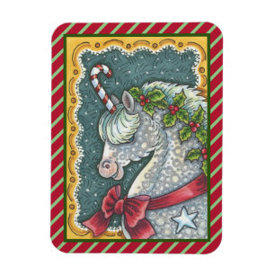 CANDY CANE CHRISTMAS UNICORN, PONY MAGNET
