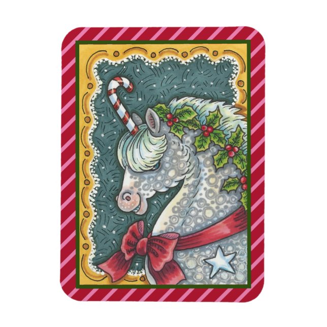 CANDY CANE CHRISTMAS UNICORN, PONY MAGNET (Vertikal)