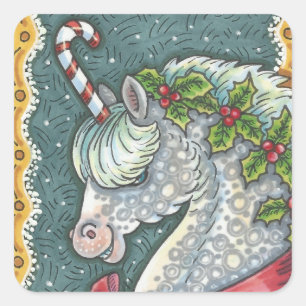CANDY CANE CHRISTMAS UNICORN, PONY STICKERS