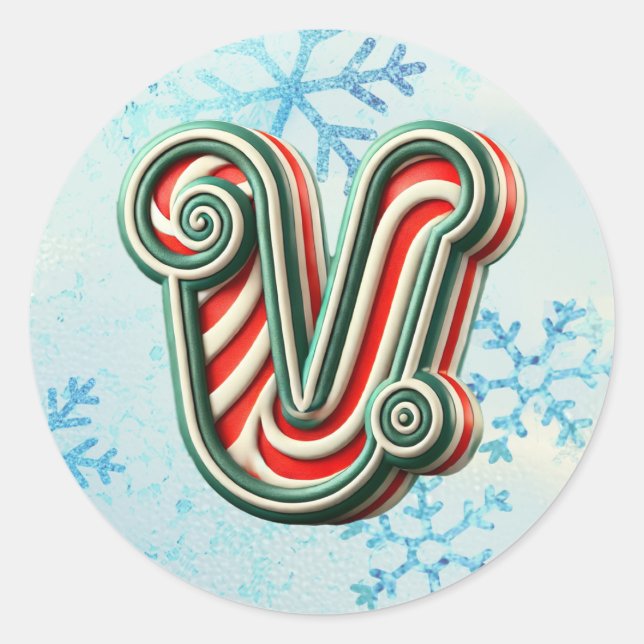 Candy Cane Christmas "V" Sticker, Feste Streifen Runder Aufkleber (Vorderseite)