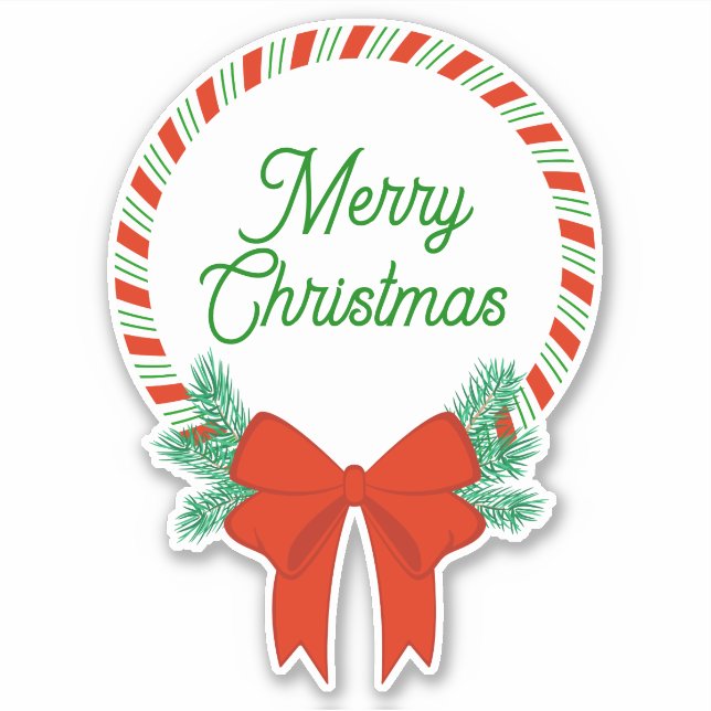 Candy Cane Christmas Wreath Personalisiert Aufkleber (Vorderseite)