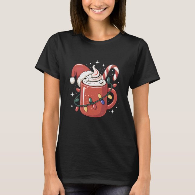 Candy Cane Cocoa Mug Christmas Lights Santa Hat Ki T-Shirt (Vorderseite)