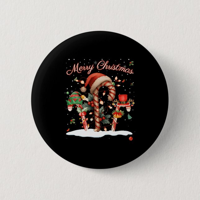 Candy Cane Crew Christmas Elf Hat Santa Holiday De Button (Vorderseite)