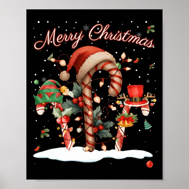 Candy Cane Crew Christmas Elf Hat Santa Holiday De Poster (Vorne)