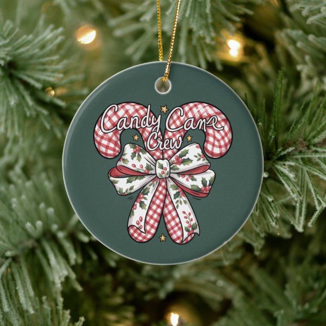 Candy Cane Crew Preppy Christmas Holiday Keramik Ornament (Baum)