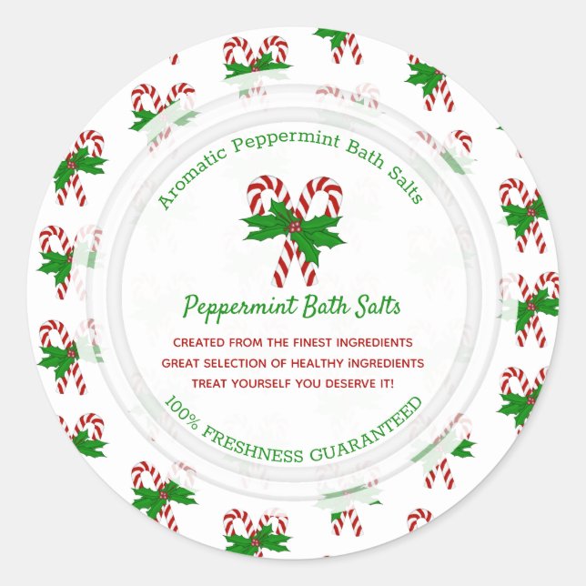 Candy Cane Custom Classic Round Aufkleber (Vorderseite)