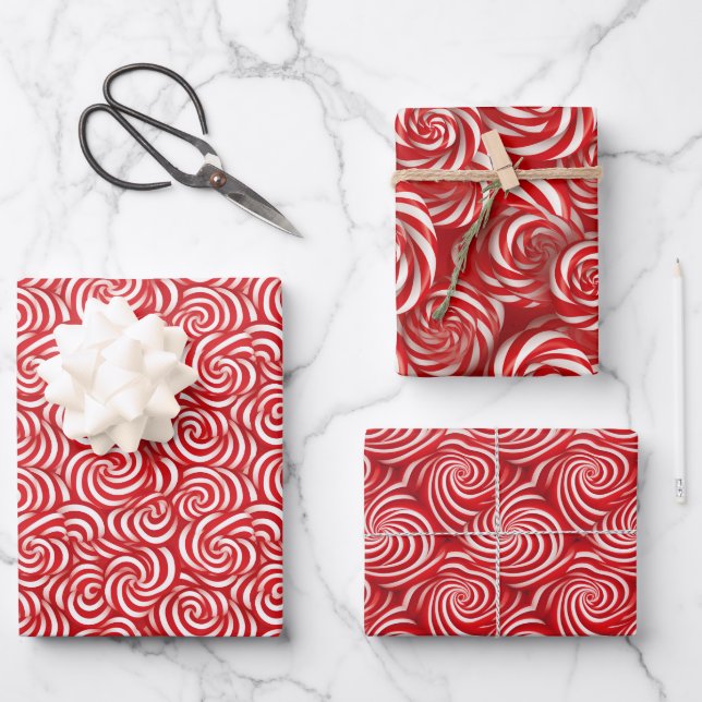 Candy Cane Delight Classic Peppermint Drehung Desi Geschenkpapier Set (Vorderseite)