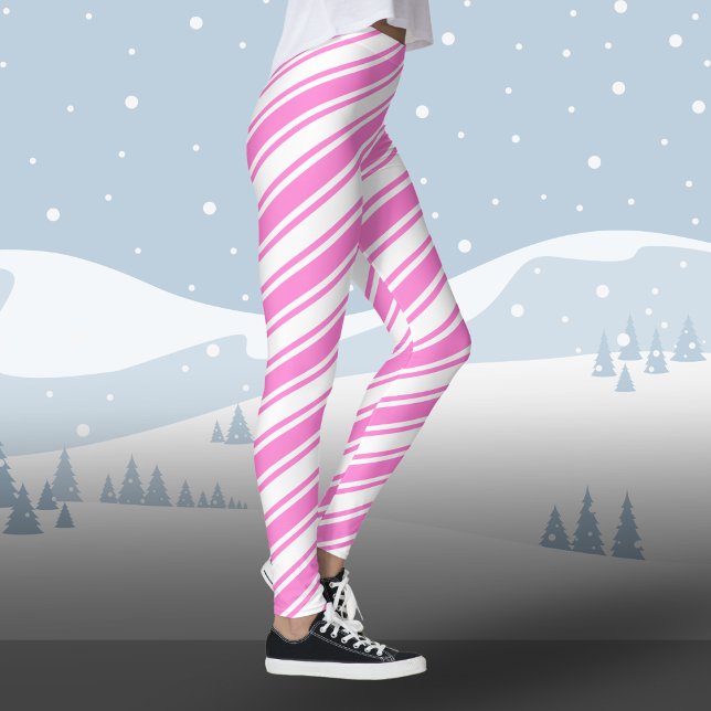 Candy Cane Diagonal Stripe White Pink Weihnachten Leggings (Von Creator hochgeladen)