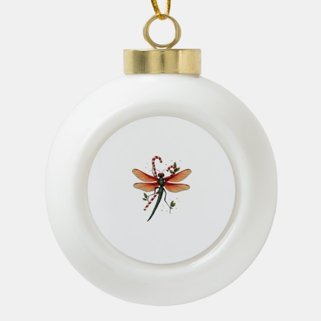 Candy Cane Dragonfly Keramik Kugel-Ornament (Vorderseite)