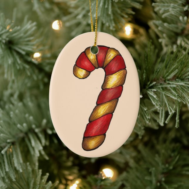 Candy Cane Drehung Peppermint Weihnachtskeks Keramik Ornament (Baum)