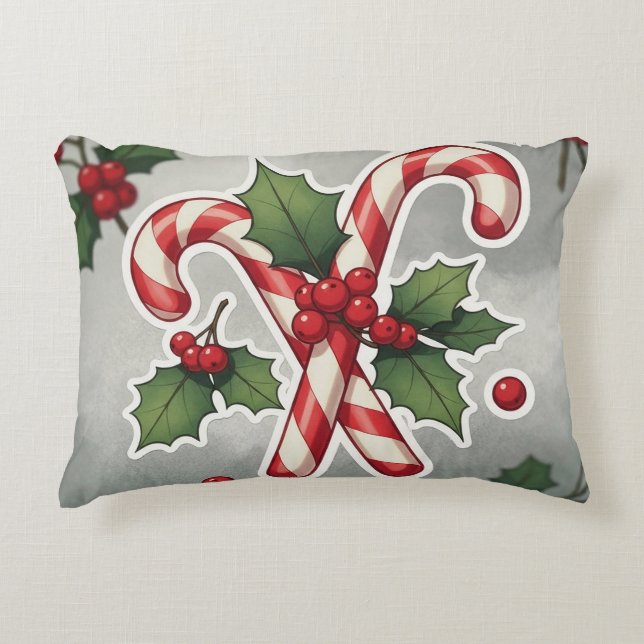 Candy Cane Duo With Holly And Berries Dekokissen (Vorderseite)