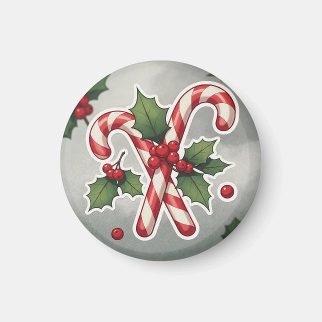 Candy Cane Duo With Holly And Berries Magnet (Vorne)