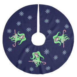 Candy Cane Elf Christmas Tree Skirt Polyester Weihnachtsbaumdecke