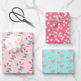 Candy Cane, Flamingos & dots Tropische Weihnachten Geschenkpapier Set