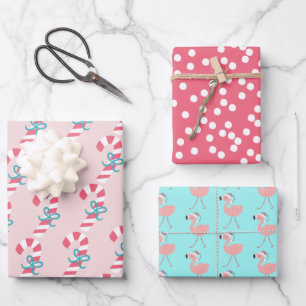 Candy Cane, Flamingos & dots Tropische Weihnachten Geschenkpapier Set