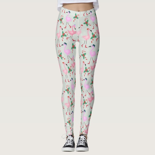 Candy Cane Flamingos Leggings (Vorderseite)
