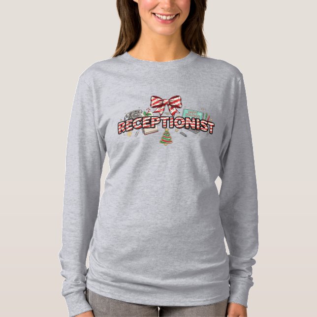 Candy Cane Font for Receptionists, Festive Office  T-Shirt (Vorderseite)
