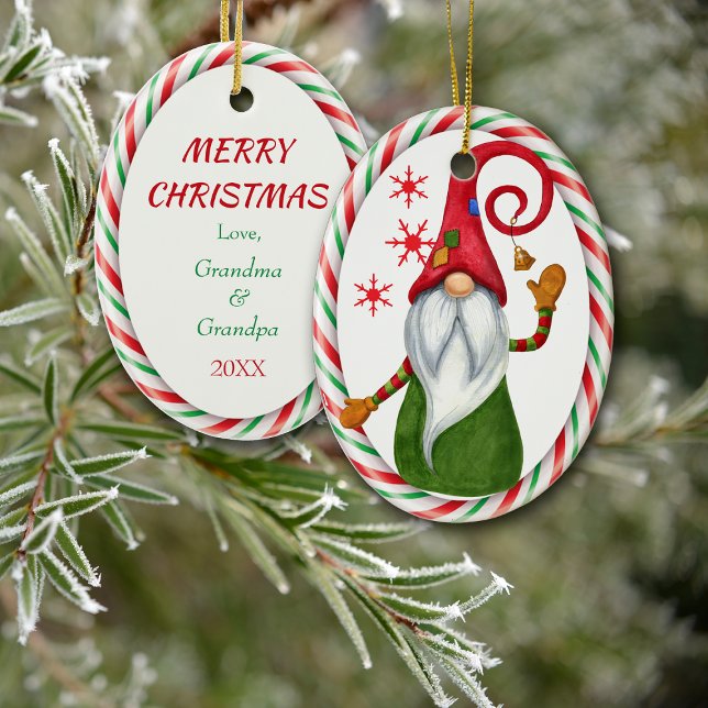 Candy Cane Frame Funny Gnome Keramik Ornament (Von Creator hochgeladen)