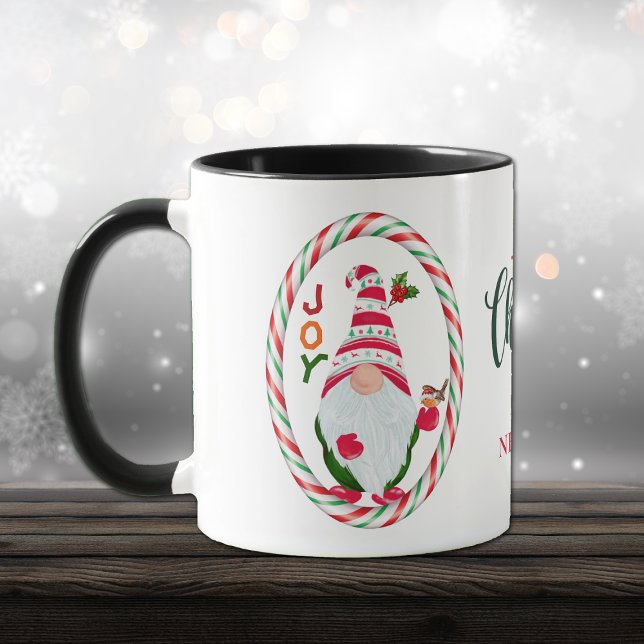 Candy Cane Frame Gnome Freude Weihnachten Tasse (Von Creator hochgeladen)